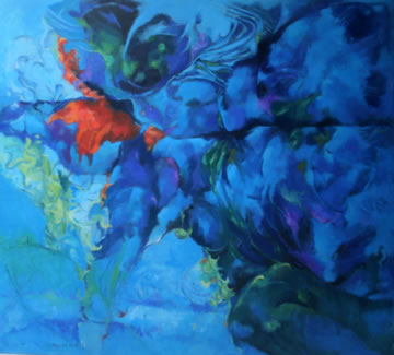Blauw uit de wolken gevallen, Afmeting 160 x 150cm